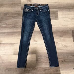 Rock Revival Womens Claret Mid Rise Skinny Distressed Embellished Jeans Size 28
